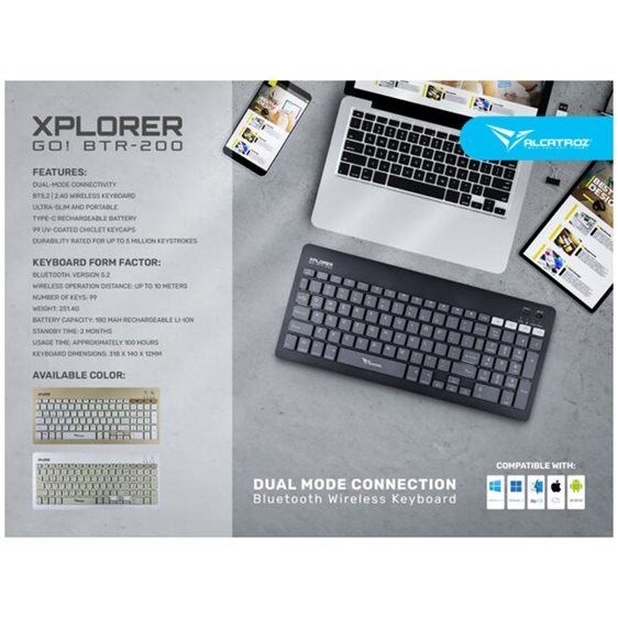 ALCATROZ WIRELESS KEYBOARD XPLORER GO! BTR 200 SLATE