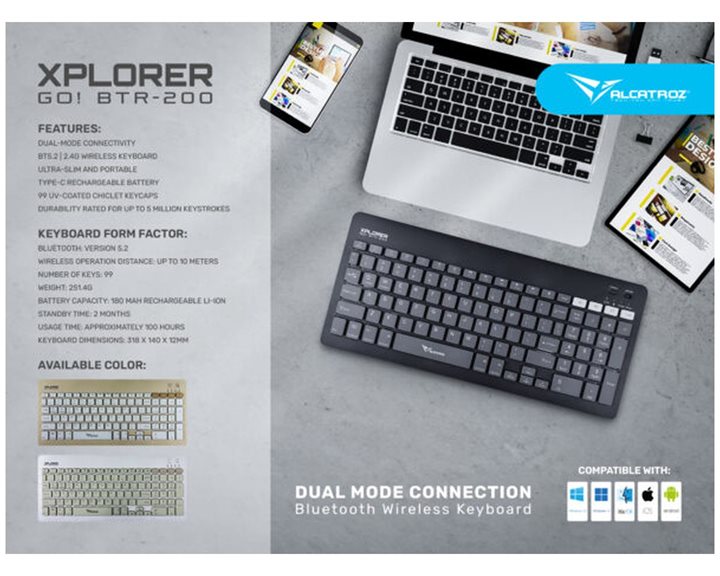 ALCATROZ WIRELESS KEYBOARD XPLORER GO! BTR 200 SLATE