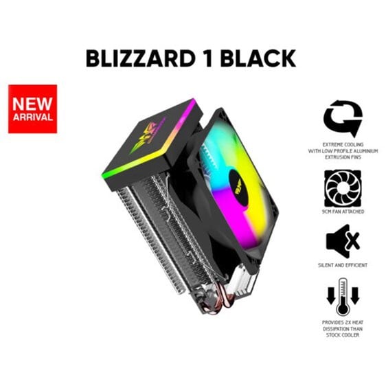 ARMAGGEDDON RGB SILENT 9CM CPU COOLING FAN 2 HEAT PIPES BLACK