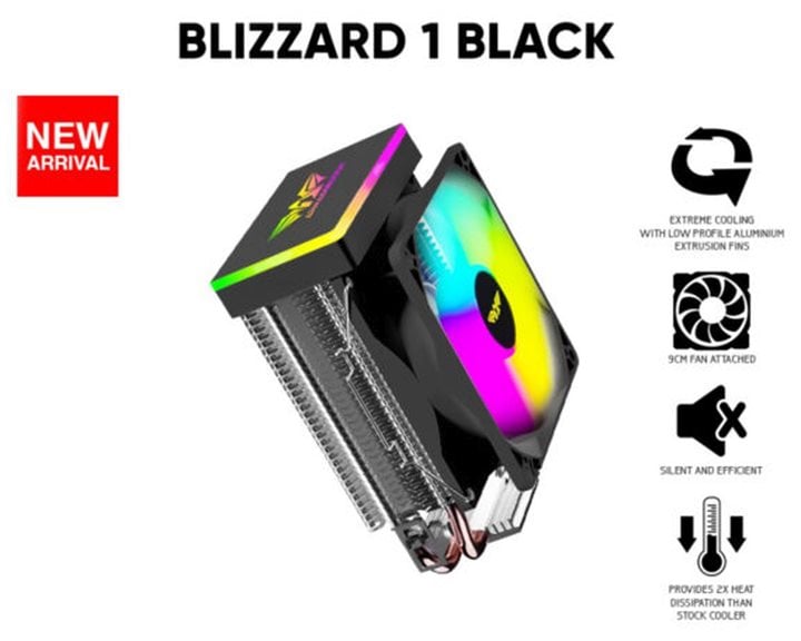 ARMAGGEDDON RGB SILENT 9CM CPU COOLING FAN 2 HEAT PIPES BLACK
