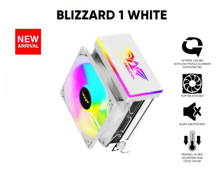 ARMAGGEDDON RGB SILENT 9CM CPU COOLING FAN 2 HEAT PIPES WHITE