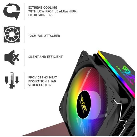 ARMAGGEDDON ARGB SILENT 12CM CPU COOLING FAN 6 HEAT PIPES BLACK