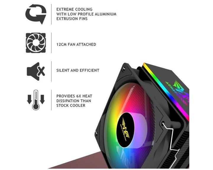 ARMAGGEDDON ARGB SILENT 12CM CPU COOLING FAN 6 HEAT PIPES BLACK