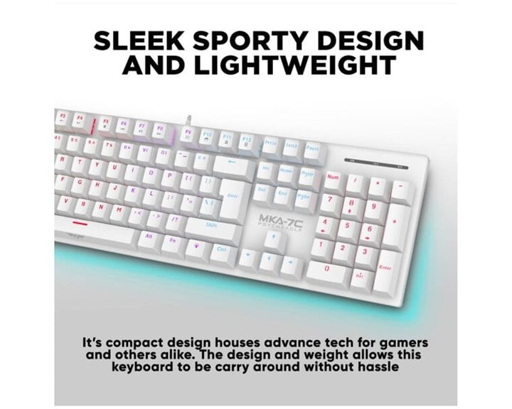 ARMAGGEDDON MECHANICAL HOT-SWAP KEYBOARD 12FX BACKLIGHT BLUE SWITCH MKA-7C 2024 WHITE CLICKY