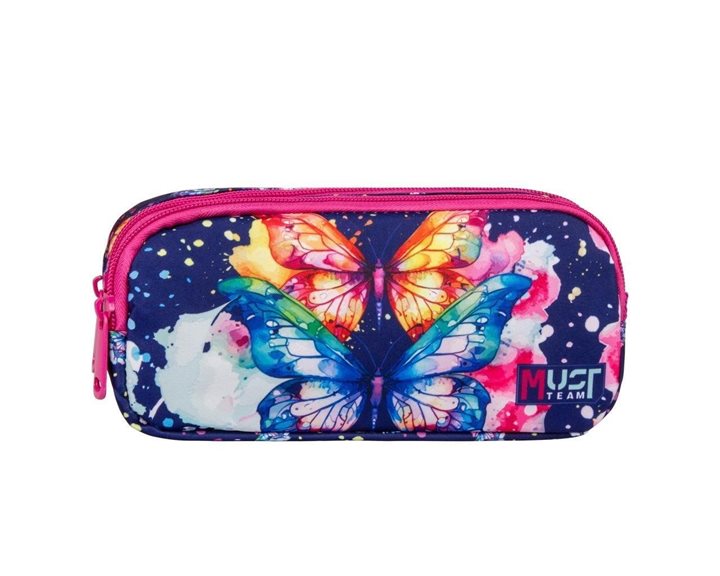 Κασετίνα Βαρελάκι Must 2 Φερμουάρ 21x6x9cm Butterfly 000586194