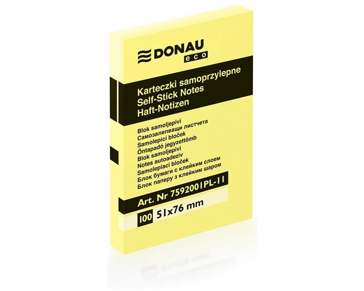 Αυτοκόλλητες Σημειώσεις Donau 51x76mm 100φ. Κίτρινο 7592001PL-11