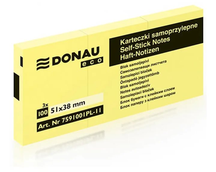 Αυτοκόλλητες Σημειώσεις Donau 51x38mm 100φ. Κίτρινο 3τμχ. 7591001PL-11