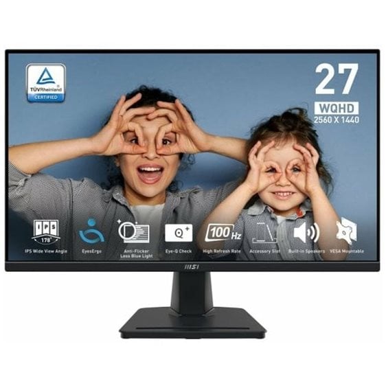 MSI MONITOR PRO MP275Q, FLAT IPS QHD, 27", 16:9, 300 CD/M2, 1300:1, 1MS, 100Hz, 2560x1440, 2xHDMI/1xDP/HP OUT, 2x2W SPEAKERS, TILT, BLACK, 2YW.