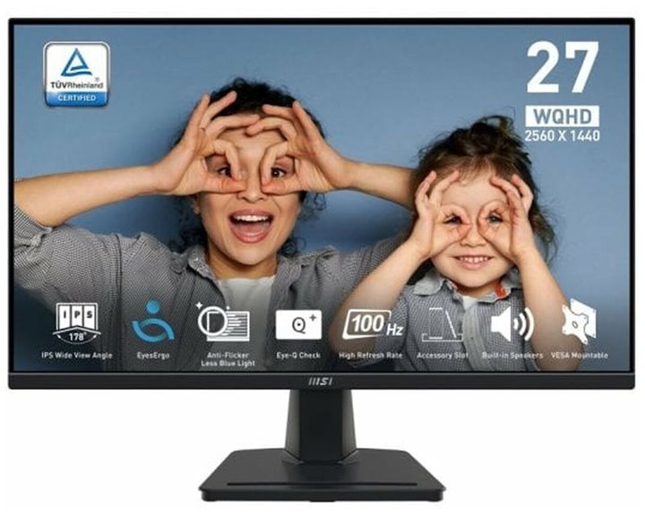 MSI MONITOR PRO MP275Q, FLAT IPS QHD, 27", 16:9, 300 CD/M2, 1300:1, 1MS, 100Hz, 2560x1440, 2xHDMI/1xDP/HP OUT, 2x2W SPEAKERS, TILT, BLACK, 2YW.