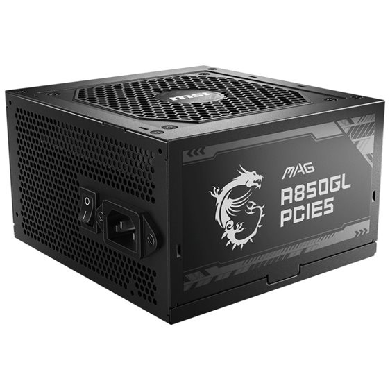 MSI PSU 850W MAG A850GL PCIE5, 80+ GOLD CERTIFIED, FULL MODULAR CABLES, FLUID DYNAMIC BEARING 120MM QUIET & COOL FAN, 7YW.