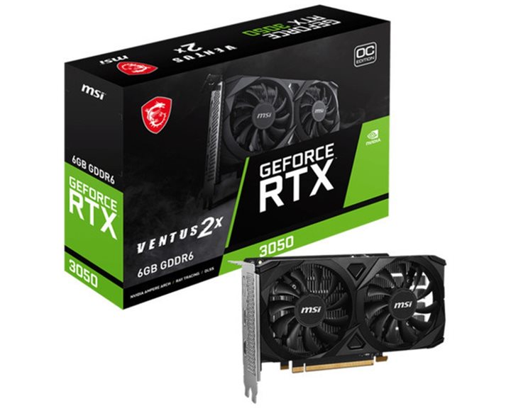 MSI VGA PCI-E NVIDIA GF RTX 3050 VENTUS 2X E 6G OC, 6GB/96BIT, GDDR6, 2xHDMI/1xDP, DUAL FAN, 2 SLOT FANSINK, 3YW.