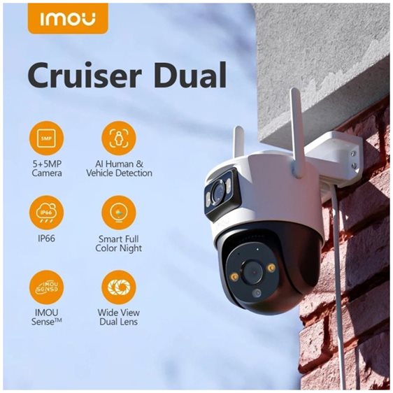 IMOU IP CAMERA CRUISER DUAL 10MP IPC-S7XP-10M0WED, OUTDOOR, DUAL CAMERA 5MP FIXED & 5MP MOTORIZED ROTATED PTZ, H.265/H.264, NIGHT VISION 30M, ZOOM, WIFI, ETHERNET, MICRO SD SLOT, MIC&SPEAKER, 2-WAY TALK, SIREN &SPOTLIGHT, IP66, SMART TRACKI