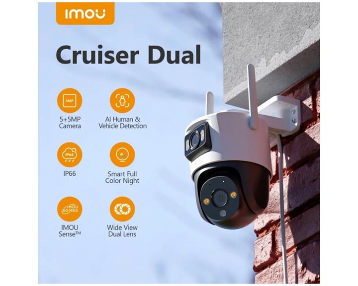 IMOU IP CAMERA CRUISER DUAL 10MP IPC-S7XP-10M0WED, OUTDOOR, DUAL CAMERA 5MP FIXED & 5MP MOTORIZED ROTATED PTZ, H.265/H.264, NIGHT VISION 30M, ZOOM, WIFI, ETHERNET, MICRO SD SLOT, MIC&SPEAKER, 2-WAY TALK, SIREN &SPOTLIGHT, IP66, SMART TRACKI