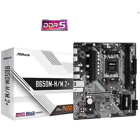 ASROCK MB B650M-H/M.2+, SOCKET AMD AM5, CS AMD B650, 2 DIMM SOCKETS DDR5, HDMI/DP, PCI-E GEN 5.0, GIGABIT LAN, MICRO-ATX, 3YW