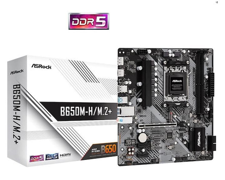 ASROCK MB B650M-H/M.2+, SOCKET AMD AM5, CS AMD B650, 2 DIMM SOCKETS DDR5, HDMI/DP, PCI-E GEN 5.0, GIGABIT LAN, MICRO-ATX, 3YW