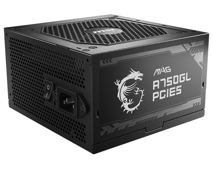 MSI PSU 750W MAG A750GL PCIE5, 80+ GOLD CERTIFIED, FULL MODULAR CABLES, FLUID DYNAMIC BEARING 120MM QUIET & COOL FAN, 7YW.