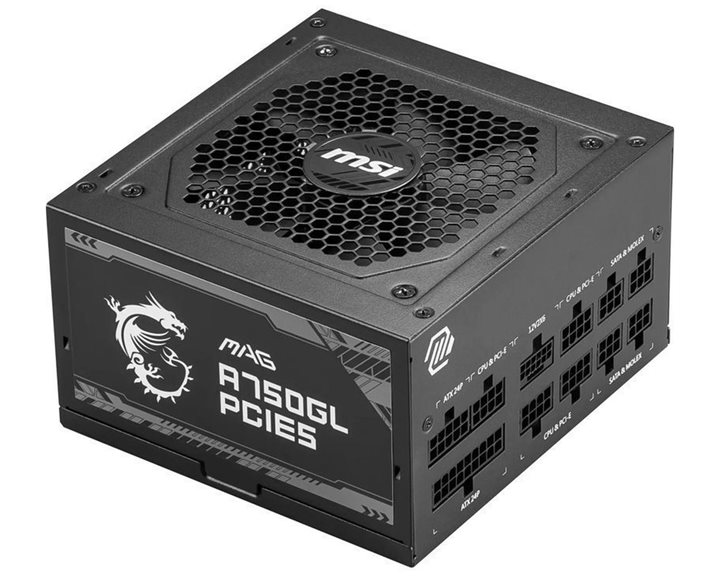 MSI PSU 750W MAG A750GL PCIE5, 80+ GOLD CERTIFIED, FULL MODULAR CABLES, FLUID DYNAMIC BEARING 120MM QUIET & COOL FAN, 7YW.