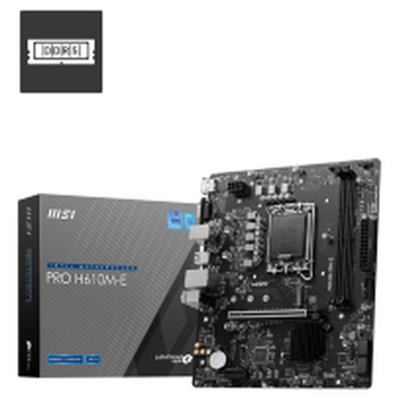 MSI MB PRO H610M-E, SOCKET INTEL LGA1700 14th/13th/12th GEN CPU, CS INTEL H610, 2 DIMM SOCKETS DDR5, VGA/HDMI, PCI-E GEN 4.0, GIGABIT LAN, MICRO-ATX, 3YW