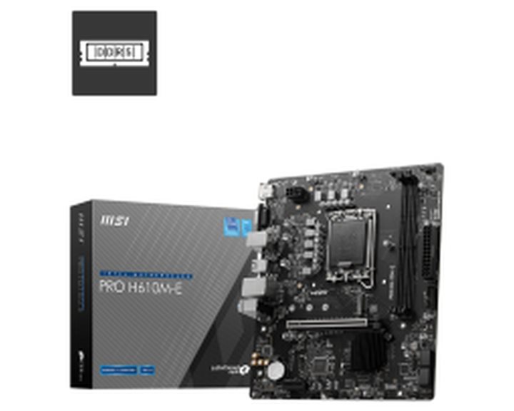 MSI MB PRO H610M-E, SOCKET INTEL LGA1700 14th/13th/12th GEN CPU, CS INTEL H610, 2 DIMM SOCKETS DDR5, VGA/HDMI, PCI-E GEN 4.0, GIGABIT LAN, MICRO-ATX, 3YW