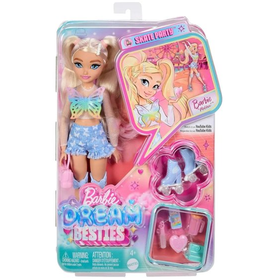 Mattel Barbie Dream Besties Κούκλα Με Αξεσουάρ, Malibu Posable Roller Skating Με Ξανθά Μαλλιά JFX96