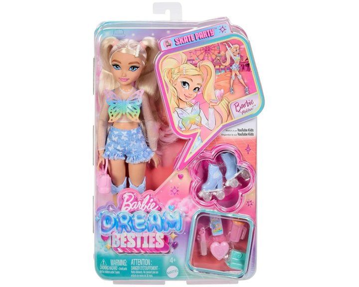 Mattel Barbie Dream Besties Κούκλα Με Αξεσουάρ, Malibu Posable Roller Skating Με Ξανθά Μαλλιά JFX96