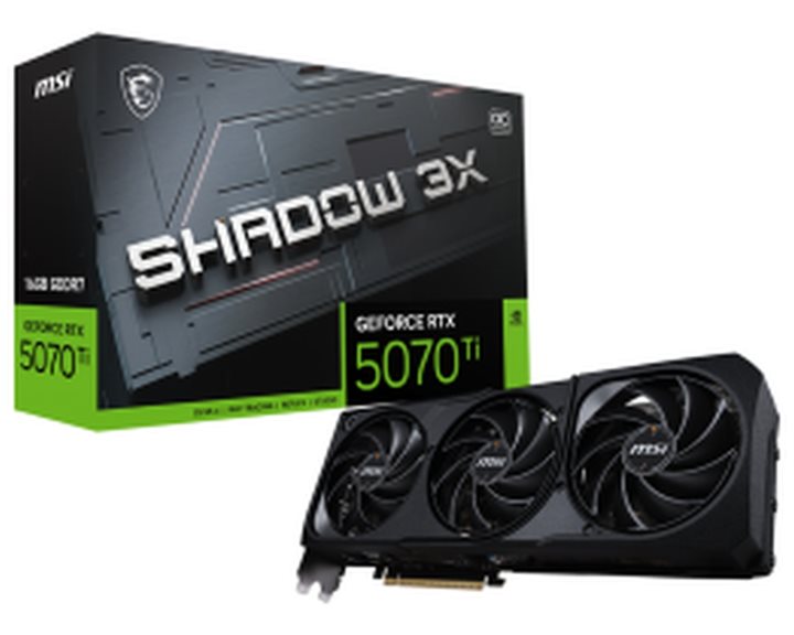 MSI VGA PCI-E NVIDIA GF RTX 5070 Ti 16G SHADOW 3X OC, 16GB/256BIT, GDDR7, HDMI/3xDP, TRIPLE FAN, 3 SLOT FANSINK, 3YW.
