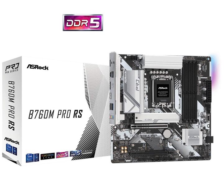 ASROCK MB B760M PRO RS, SOCKET INTEL LGA1700 14th/13th/12th GEN INTEL CPU, CS INTEL B760, 4 DIMM SOCKETS DDR5, HDMI/DP, PCI-E GEN 4.0, 2.5G LAN, MICRO-ATX, 3YW