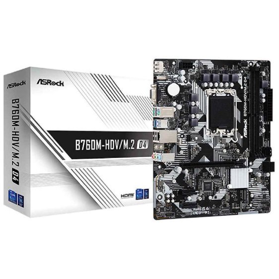 ASROCK MB B760M-HDV/M.2. D4, SOCKET INTEL LGA1700 14th/13th/12th GEN INTEL CPU, CS INTEL B760, 2 DIMM SOCKETS DDR4, HDMI/DP/D-SUB, PCI-E GEN 4.0, GIGABIT LAN, MICRO-ATX, 3YW.