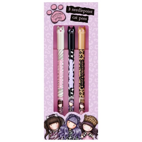Σετ 3 Στυλό Santoro Gorjuss Needlepoint Cat Pens 1165GJ01