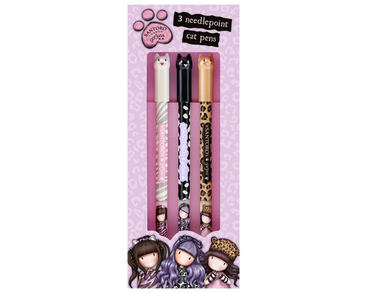 Σετ 3 Στυλό Santoro Gorjuss Needlepoint Cat Pens 1165GJ01