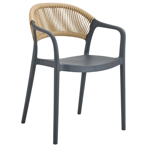 DONNA Πολυθρόνα-Pro Στοιβαζόμενη, PP-UV Ανθρακί, Rope Wicker Φυσικό Ε3150,4