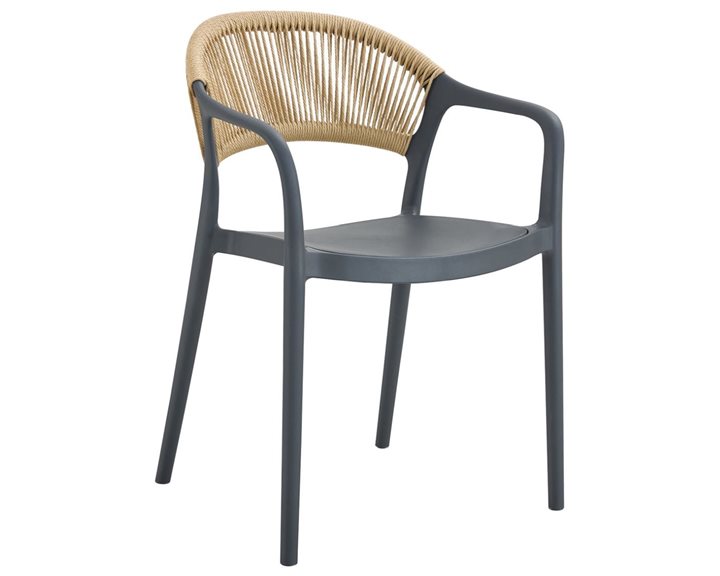 DONNA Πολυθρόνα-Pro Στοιβαζόμενη, PP-UV Ανθρακί, Rope Wicker Φυσικό Ε3150,4