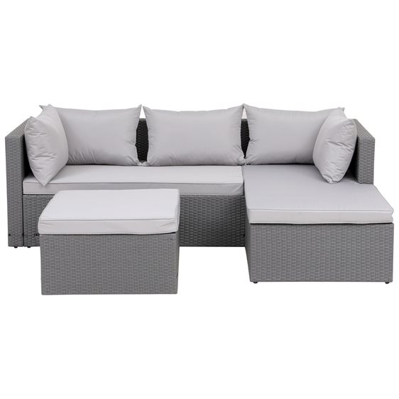 CORNER Set Wicker, Γωνία με Σκαμπό, Απόχρωση Ανοιχτό Γκρι Αναστρέψιμη Γωνία Ε6628,1