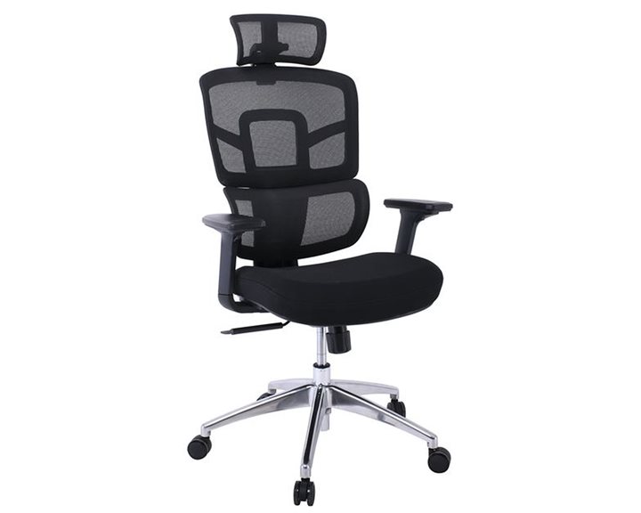 BF8400 Πολυθρόνα Γραφείου Διευθυντή, Mesh - Ύφασμα Μαύρο, Βάση Αλουμίνιο ΕΟ618,1