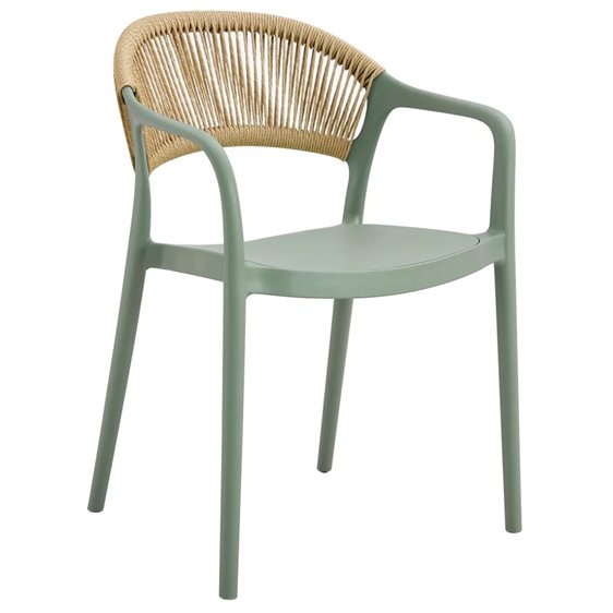DONNA Πολυθρόνα-Pro Στοιβαζόμενη, PP-UV Πράσινο, Rope Wicker Φυσικό Ε3150,2