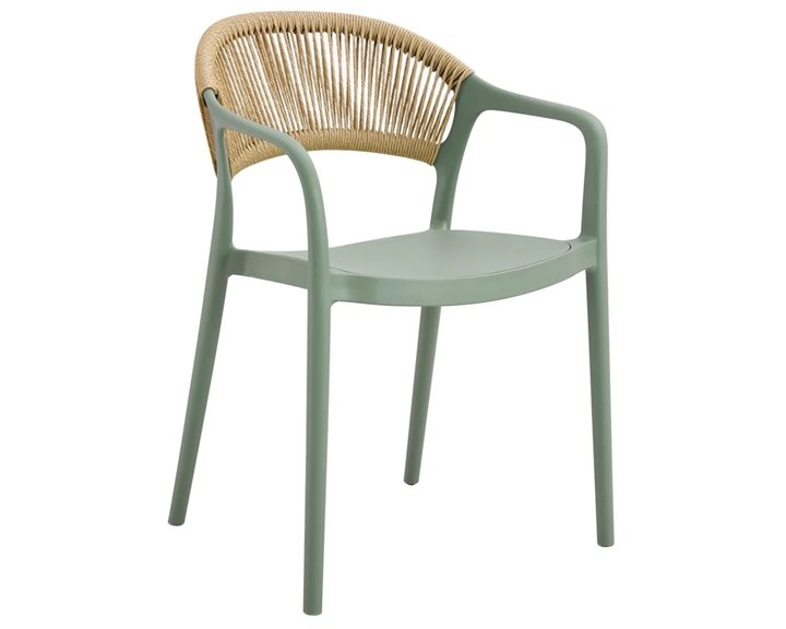 DONNA Πολυθρόνα-Pro Στοιβαζόμενη, PP-UV Πράσινο, Rope Wicker Φυσικό Ε3150,2