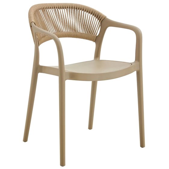 DONNA Πολυθρόνα-Pro Στοιβαζόμενη, PP-UV Tortora, Rope Wicker Φυσικό Ε3150,3