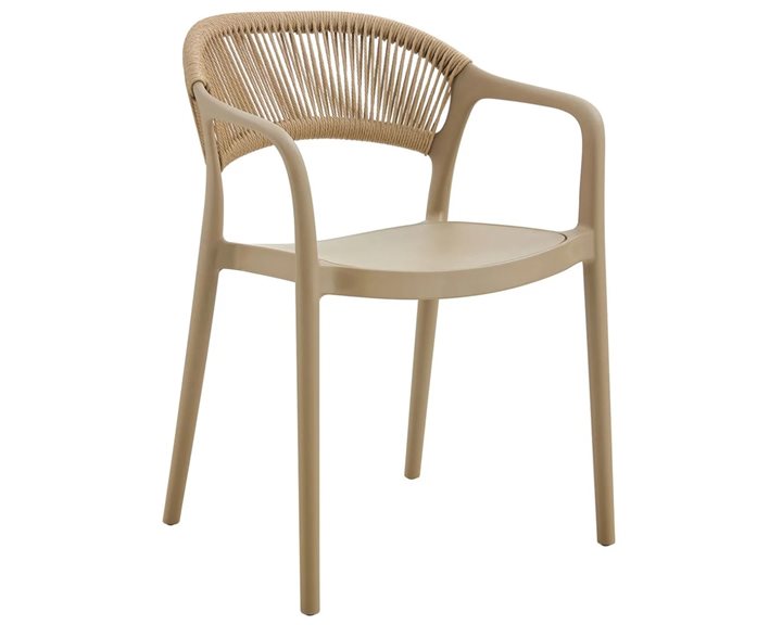 DONNA Πολυθρόνα-Pro Στοιβαζόμενη, PP-UV Tortora, Rope Wicker Φυσικό Ε3150,3