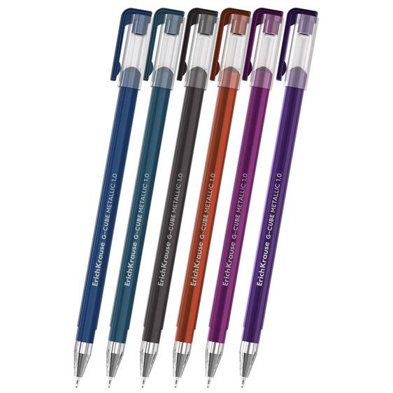 Στυλό ErichKrause σετ 6τμχ  G-Cube Stick Metallic 1.0 ass.ink color 61307