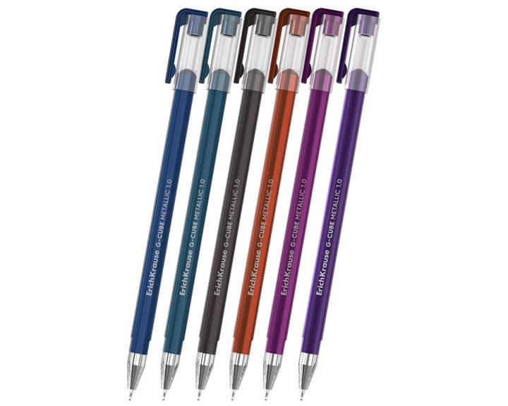 Στυλό ErichKrause σετ 6τμχ  G-Cube Stick Metallic 1.0 ass.ink color 61307
