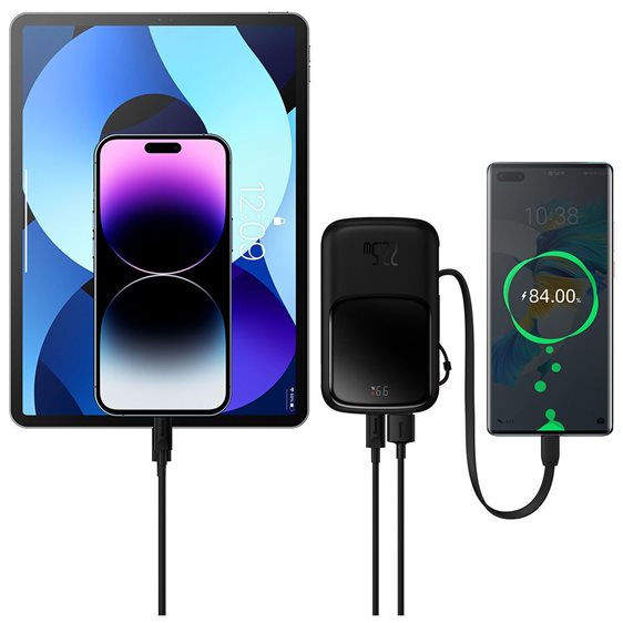 Baseus Qpow Digital Display Power Bank 10000mAh 22.5W με Θύρα USB-A και 2 Θύρες USB-C Power Delivery Μαύρο
