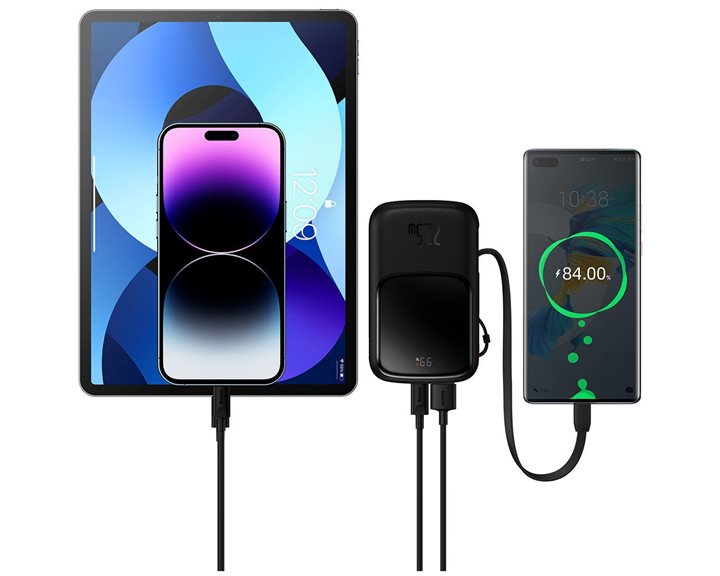 Baseus Qpow Digital Display Power Bank 10000mAh 22.5W με Θύρα USB-A και 2 Θύρες USB-C Power Delivery Μαύρο