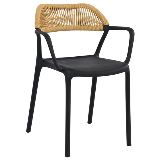 DOLLI Πολυθρόνα Στοιβαζόμενη, PP-UV Μαύρο, Rope Wicker Φυσικό Ε3152,1