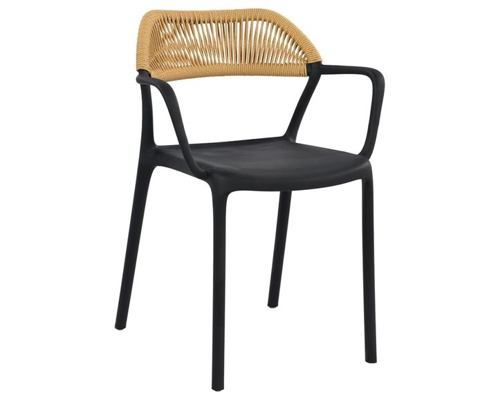 DOLLI Πολυθρόνα Στοιβαζόμενη, PP-UV Μαύρο, Rope Wicker Φυσικό Ε3152,1
