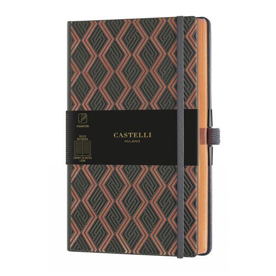 Σημειωματάριο Castelli  Ριγέ 13χ21 Greek Copper με Λάστιχο και Θήκη για Στυλό