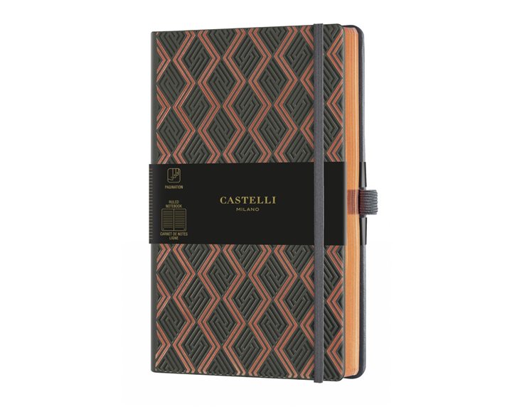 Σημειωματάριο Castelli  Ριγέ 13χ21 Greek Copper με Λάστιχο και Θήκη για Στυλό
