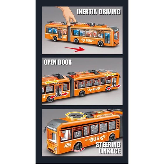 Λεωφορείο Luna Toys Friction Πορτοκαλί 1:16 με ήxο και φως 000623110