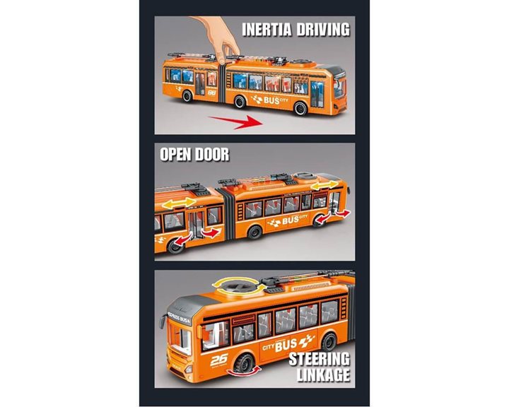 Λεωφορείο Luna Toys Friction Πορτοκαλί 1:16 με ήxο και φως 000623110