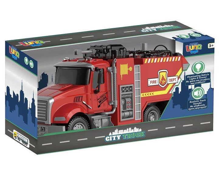 Πυροσβεστικό Όχημα Friction Luna Toys με ήxο, φως και Σπρει Νερού 36x11x19εκ. 000623118