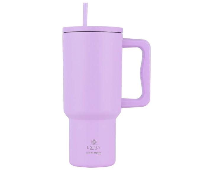 Estia Κούπα Θερμός Με Λαβή & Καλαμάκι 900ml Save The Aegean Tumbler Lavender Purple 01-32159